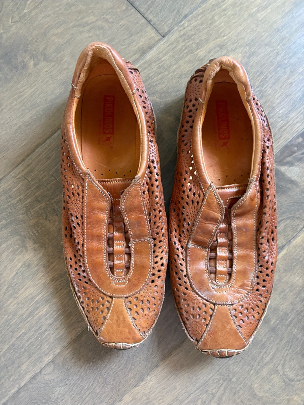 PIKOLINOS Cognac Perforated Leather Slip-On Driving Loafers EU 41